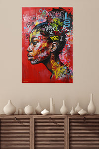 Graffiti Profile Portrait metal wall art displayed in a modern interior