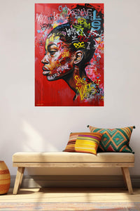 Graffiti Profile Portrait metal wall art displayed in a contemporary living space