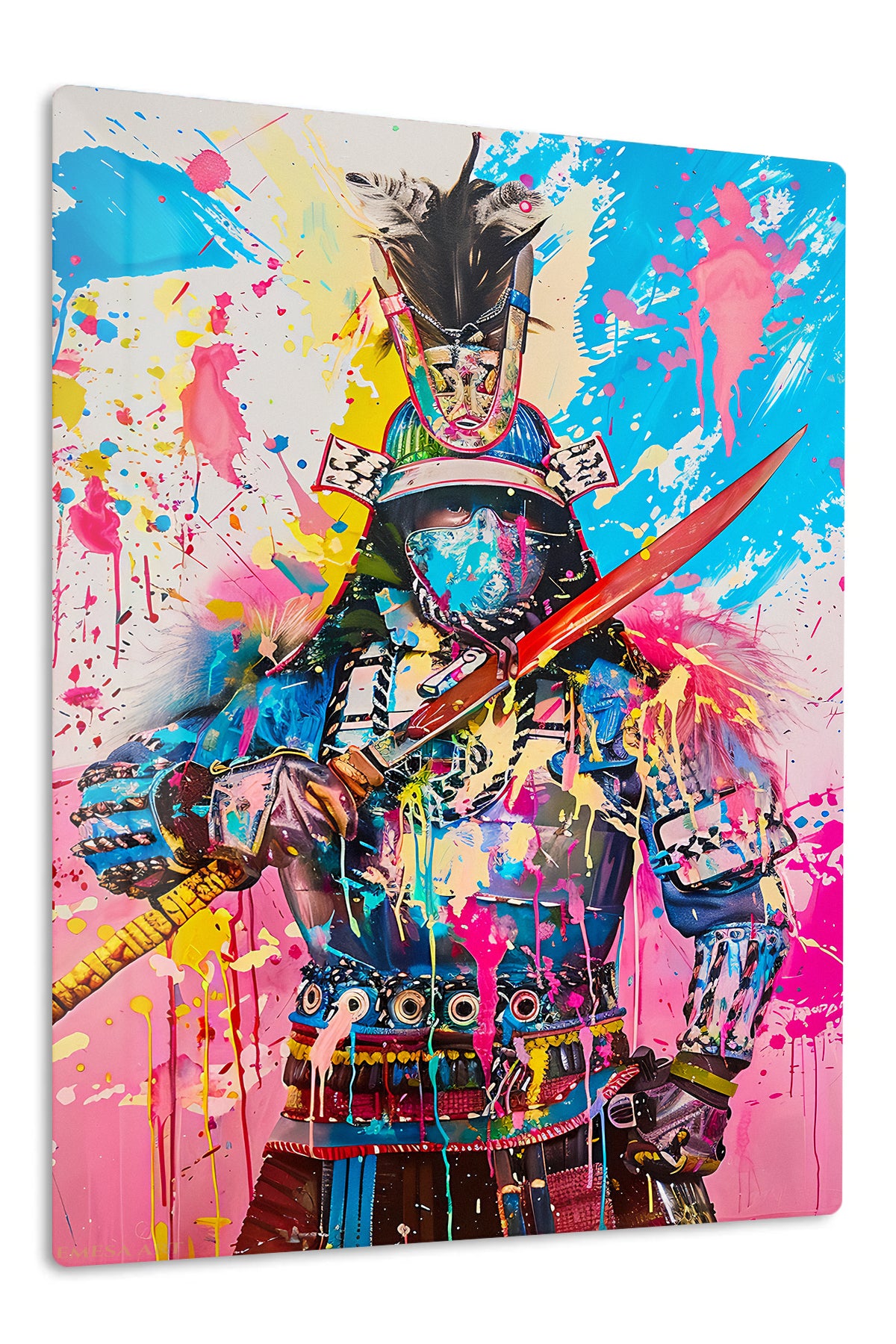 Color Splash Samurai Warrior premium metal wall art – front view