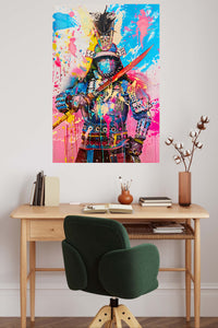 Color Splash Samurai Warrior metal wall art displayed in a contemporary living space