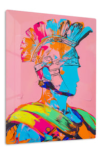Neon Roman Helmet Portrait premium metal wall art – front view
