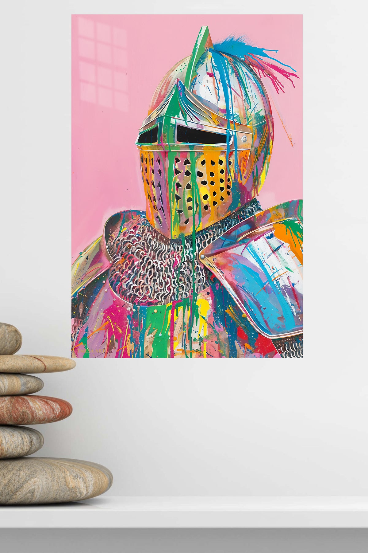 Color Splash Medieval Knight metal wall art displayed in a modern interior