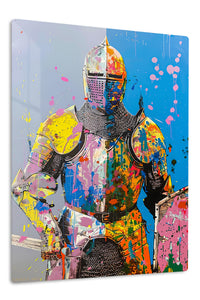 Paint Splash Armored Knight premium metal wall art – front view