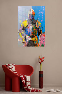 Paint Splash Armored Knight metal wall art displayed in a contemporary living space
