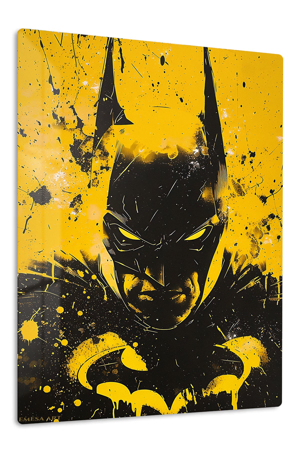 Yellow Noir Bat Hero premium metal wall art – front view