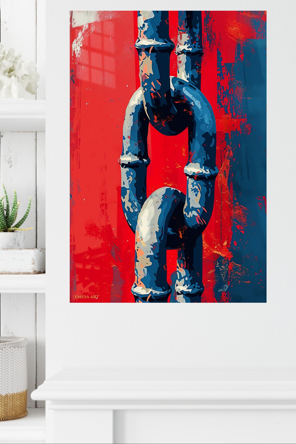 Upside Down Urban Figure metal wall art displayed in a modern interior