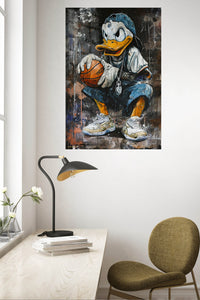 Street Basketball Duck metal wall art displayed in a contemporary living space