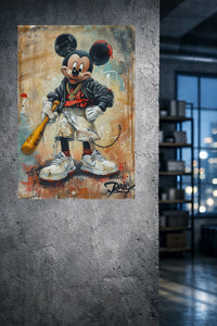 Urban Baseball Mouse metal wall art displayed in a modern interior