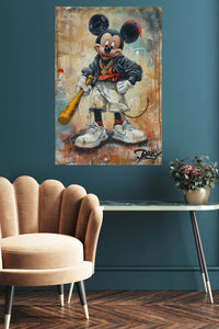 Urban Baseball Mouse metal wall art displayed in a contemporary living space