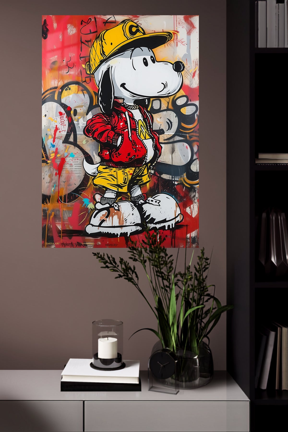 Graffiti Streetwear Beagle metal wall art displayed in a modern interior