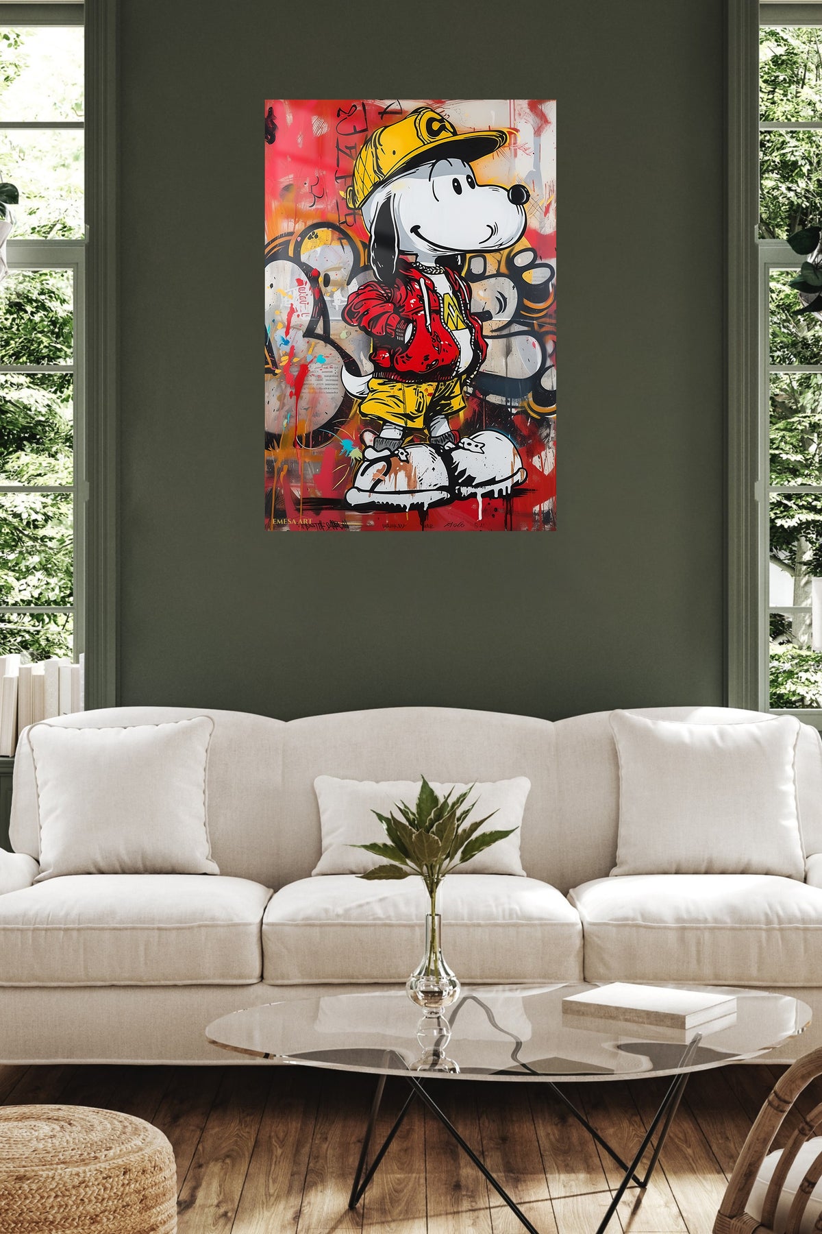 Graffiti Streetwear Beagle metal wall art displayed in a contemporary living space