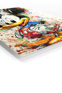Color Splash Cartoon Duck premium metal wall art – angled view