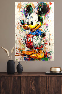 Color Splash Cartoon Duck metal wall art displayed in a modern interior