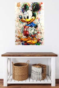 Color Splash Cartoon Duck metal wall art displayed in a contemporary living space