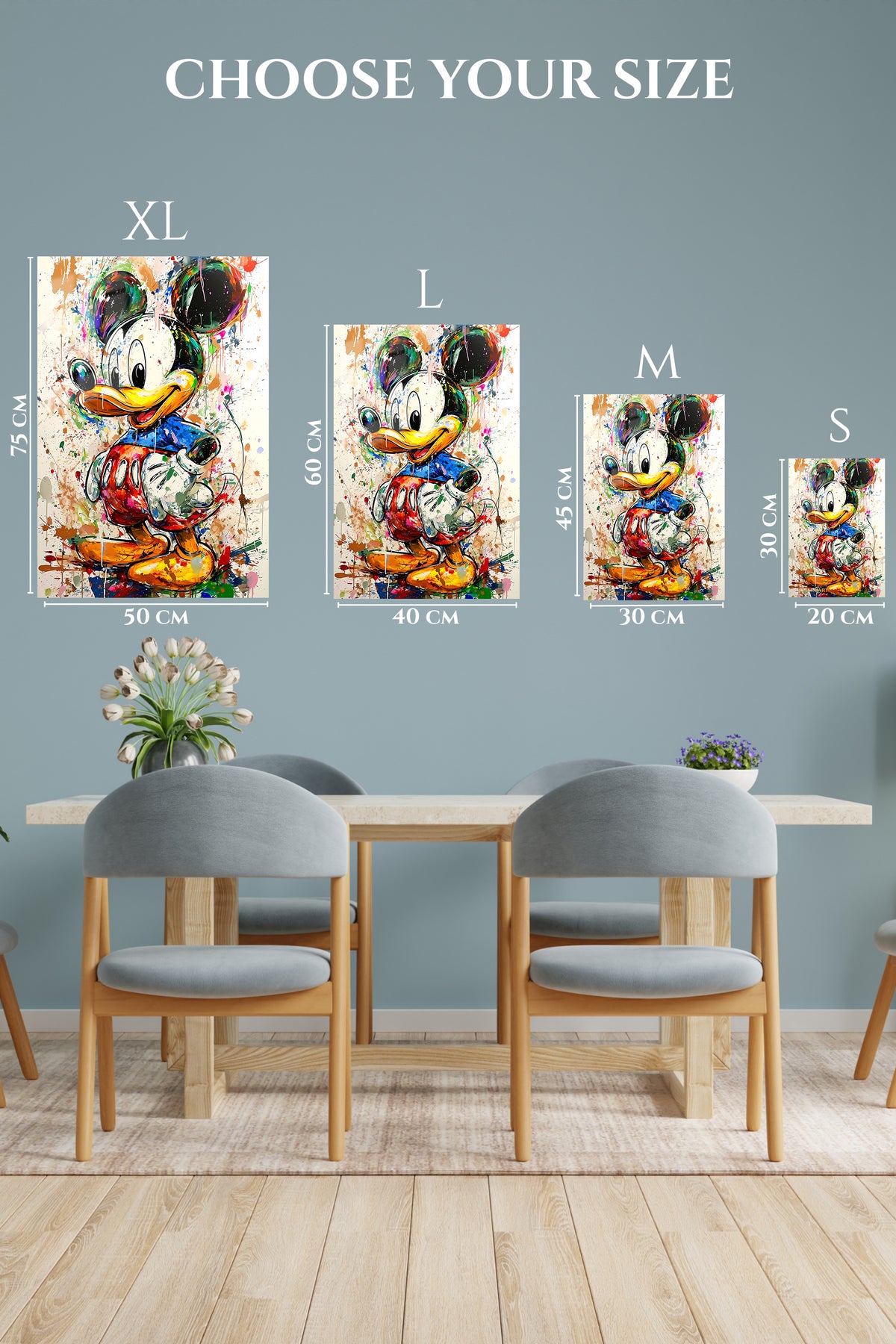 EMESA metal wall art size comparison guide for Color Splash Cartoon Duck