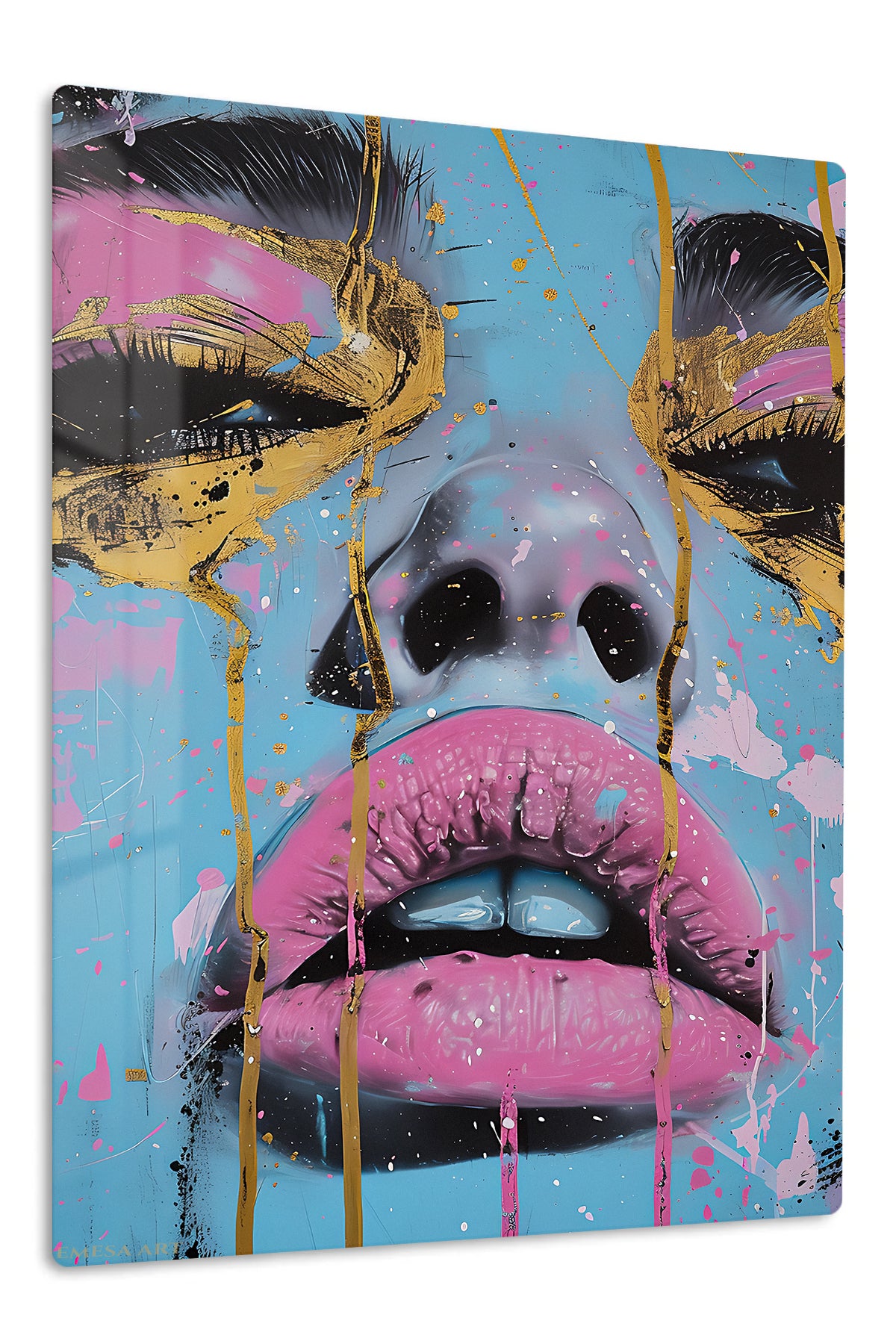 Surreal Pig Face Portrait premium metal wall art – front view