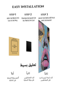 Magnetic mounting installation guide for Surreal Pig Face Portrait metal wall art