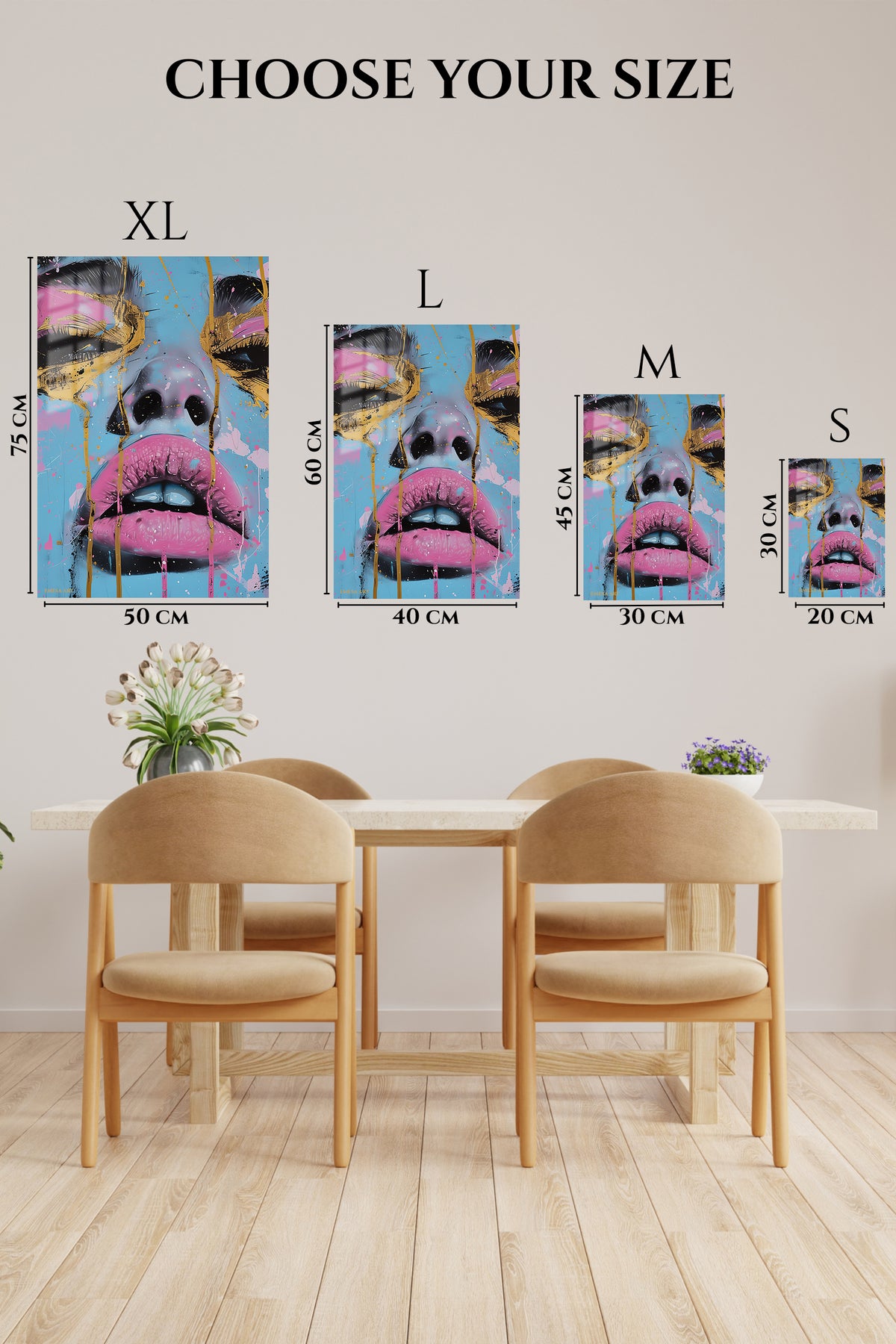 EMESA metal wall art size comparison guide for Surreal Pig Face Portrait