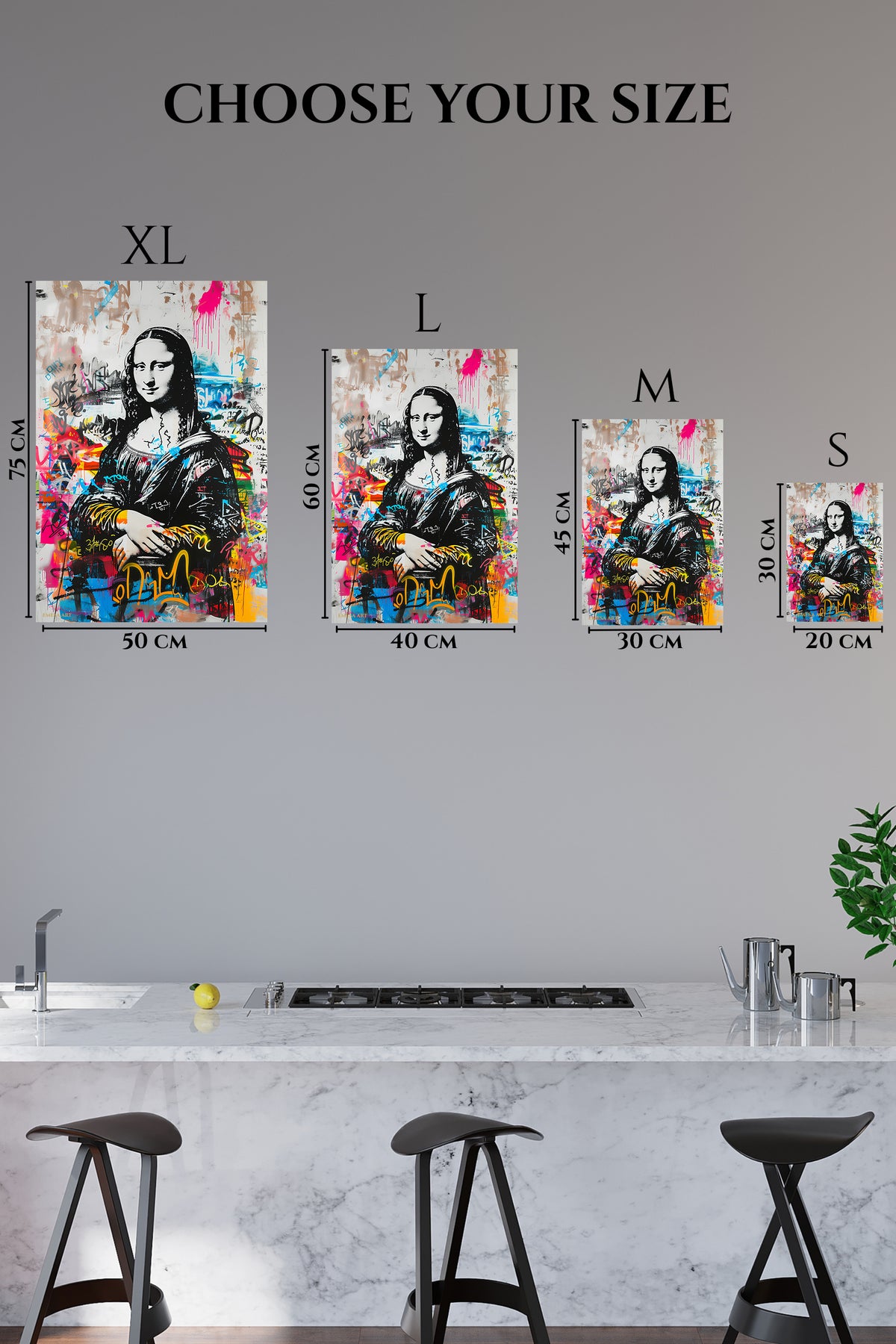 EMESA metal wall art size comparison guide for Graffiti Renaissance Portrait