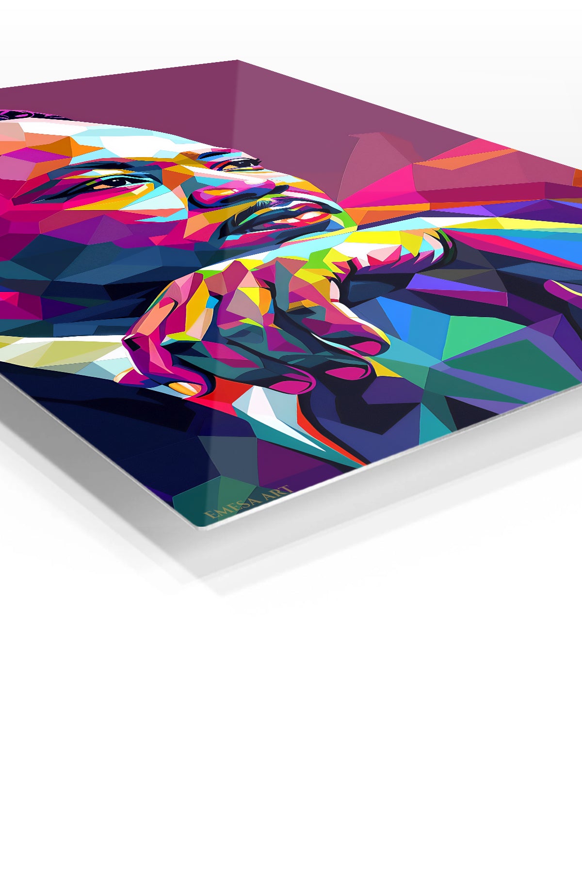 Geometric Visionary Portrait premium metal wall art – angled view
