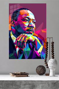 Geometric Visionary Portrait metal wall art displayed in a modern interior