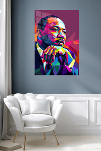 Geometric Visionary Portrait metal wall art displayed in a contemporary living space