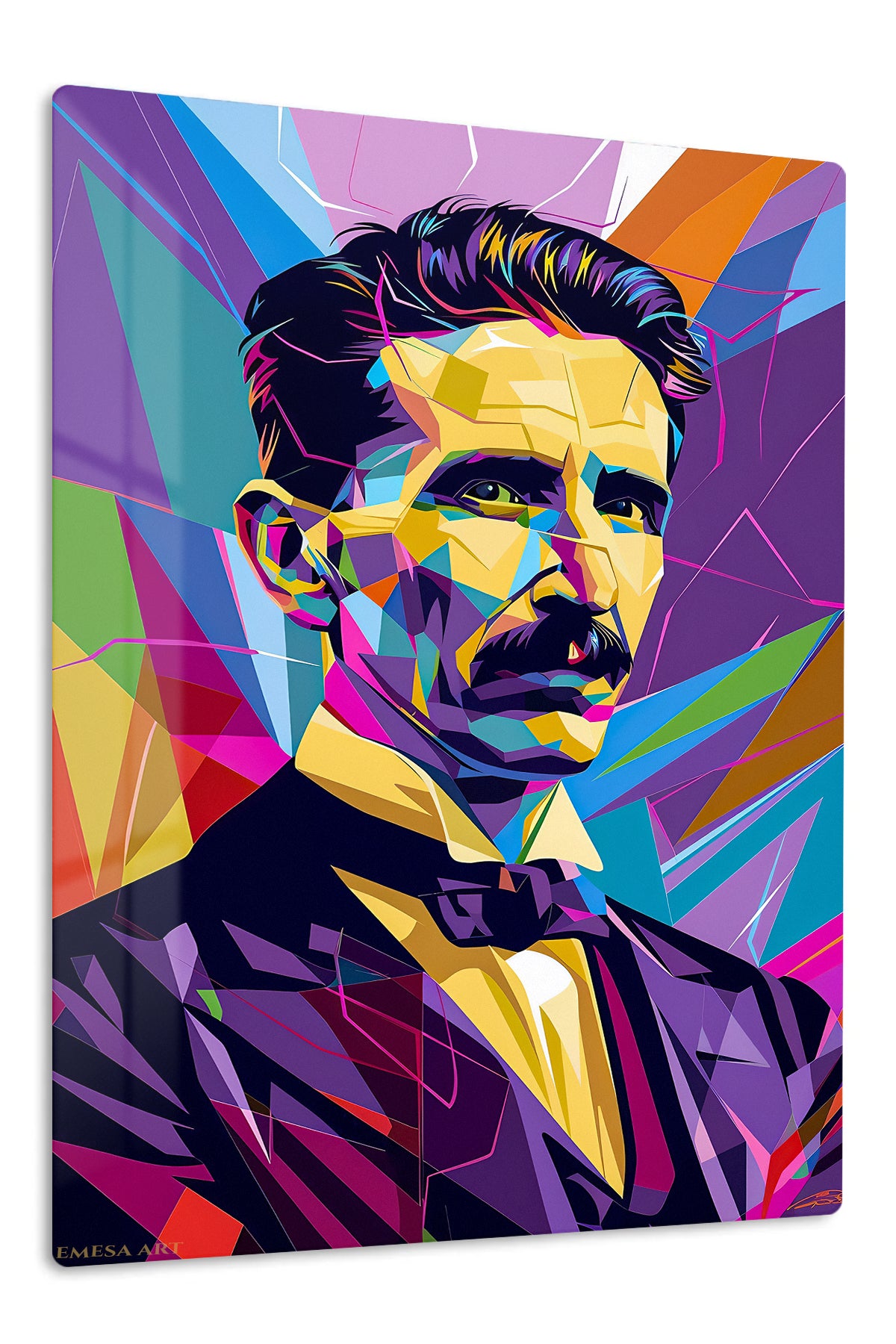 Geometric Inventor Portrait premium metal wall art – front view