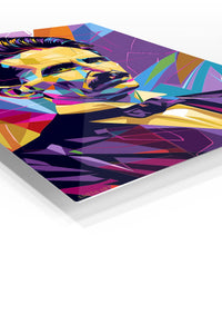Geometric Inventor Portrait premium metal wall art – angled view