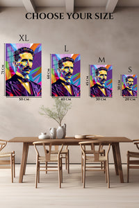 EMESA metal wall art size comparison guide for Geometric Inventor Portrait