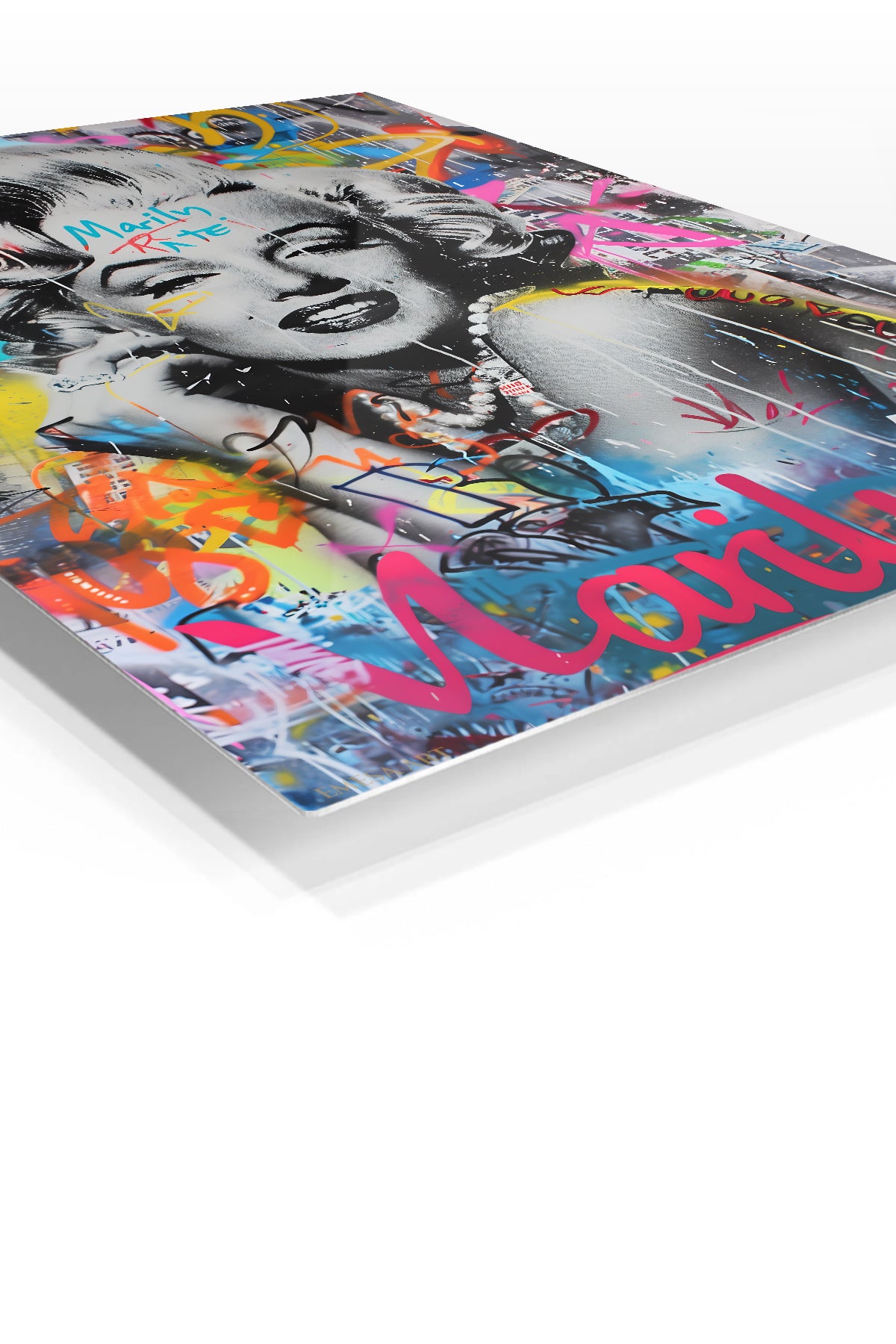 Graffiti Glamour Portrait premium metal wall art – angled view