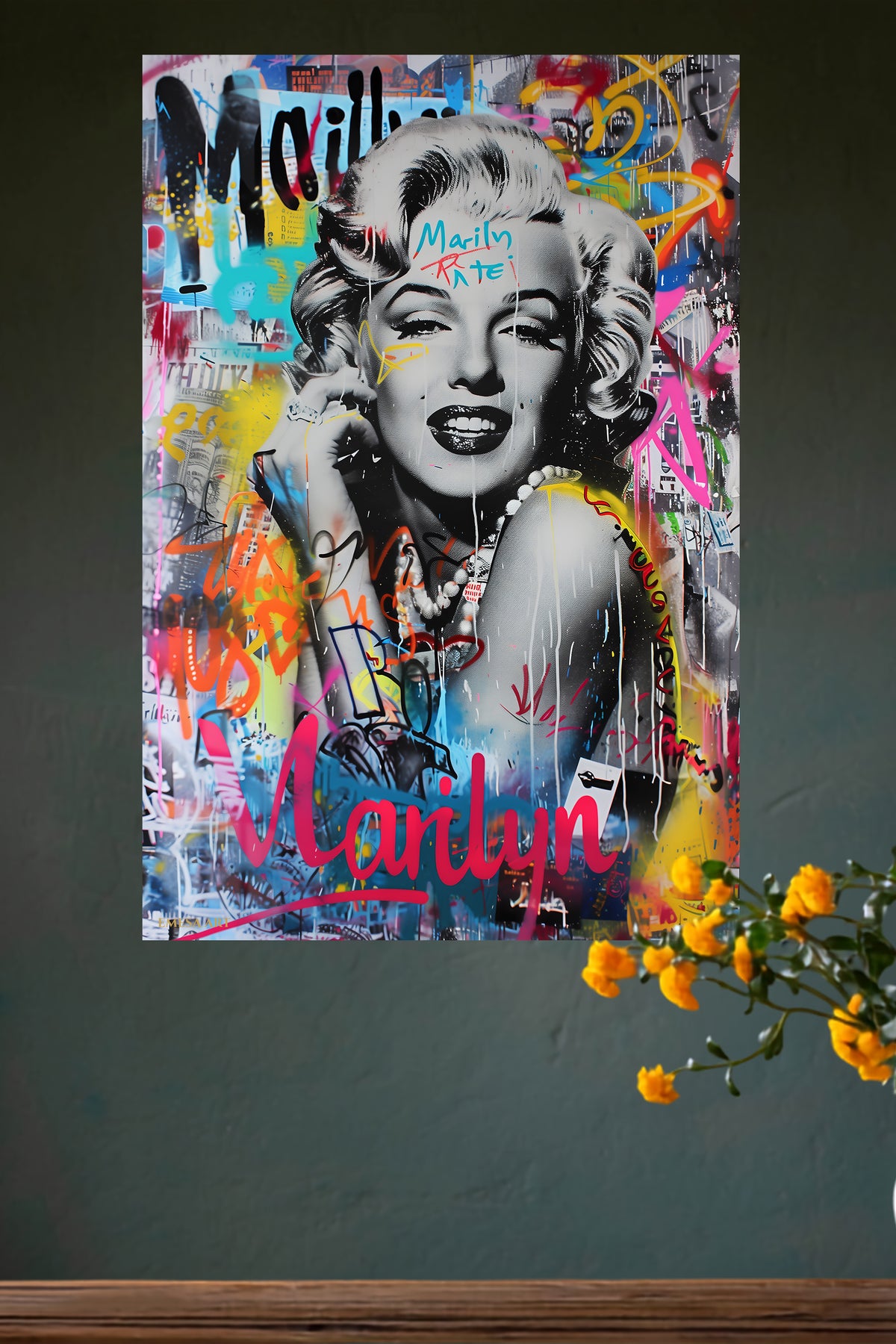 Graffiti Glamour Portrait metal wall art displayed in a modern interior