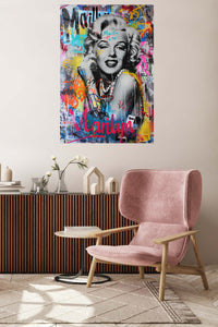 Graffiti Glamour Portrait metal wall art displayed in a contemporary living space