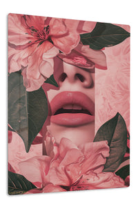 Pink Floral Lips Portrait premium metal wall art – front view