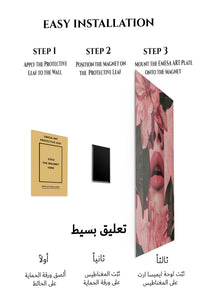 Magnetic mounting installation guide for Pink Floral Lips Portrait metal wall art