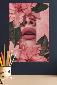 Pink Floral Lips Portrait metal wall art displayed in a modern interior