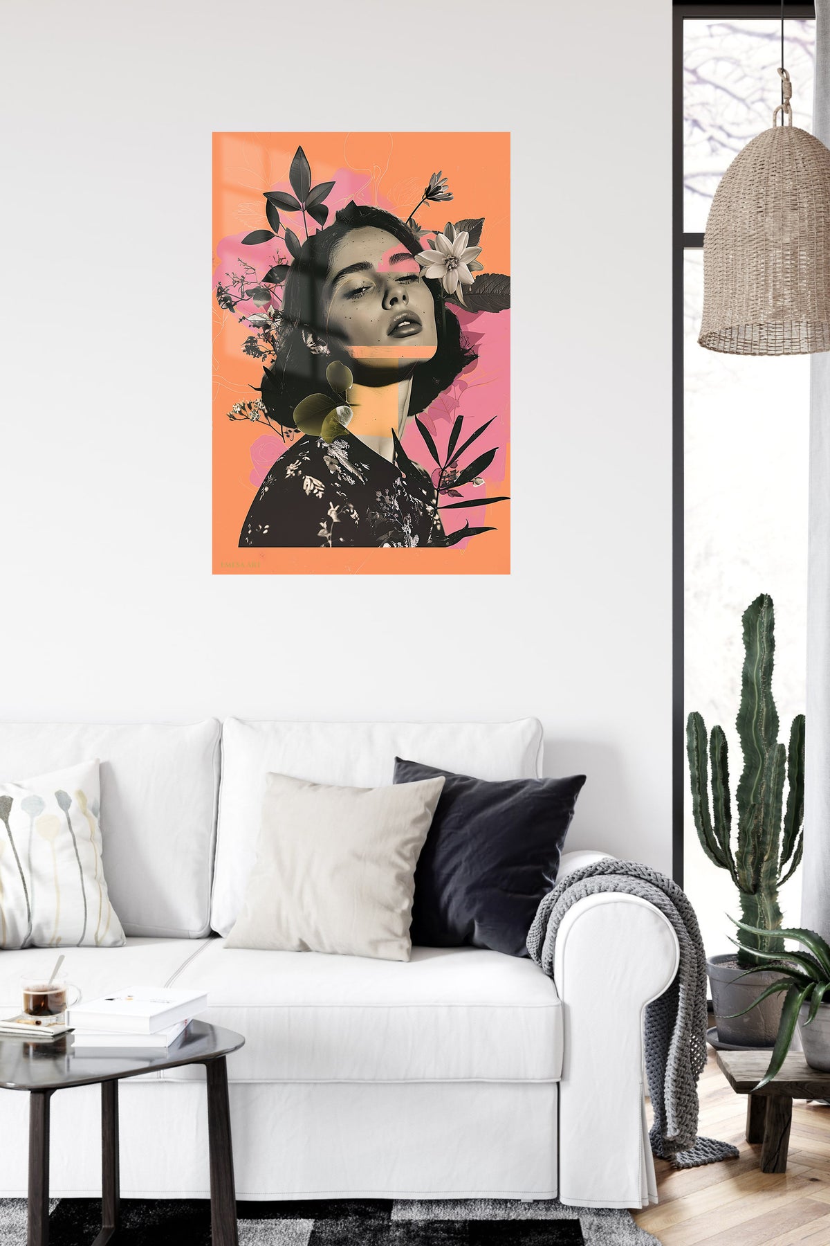 Botanical Dreamer Portrait metal wall art displayed in a contemporary living space