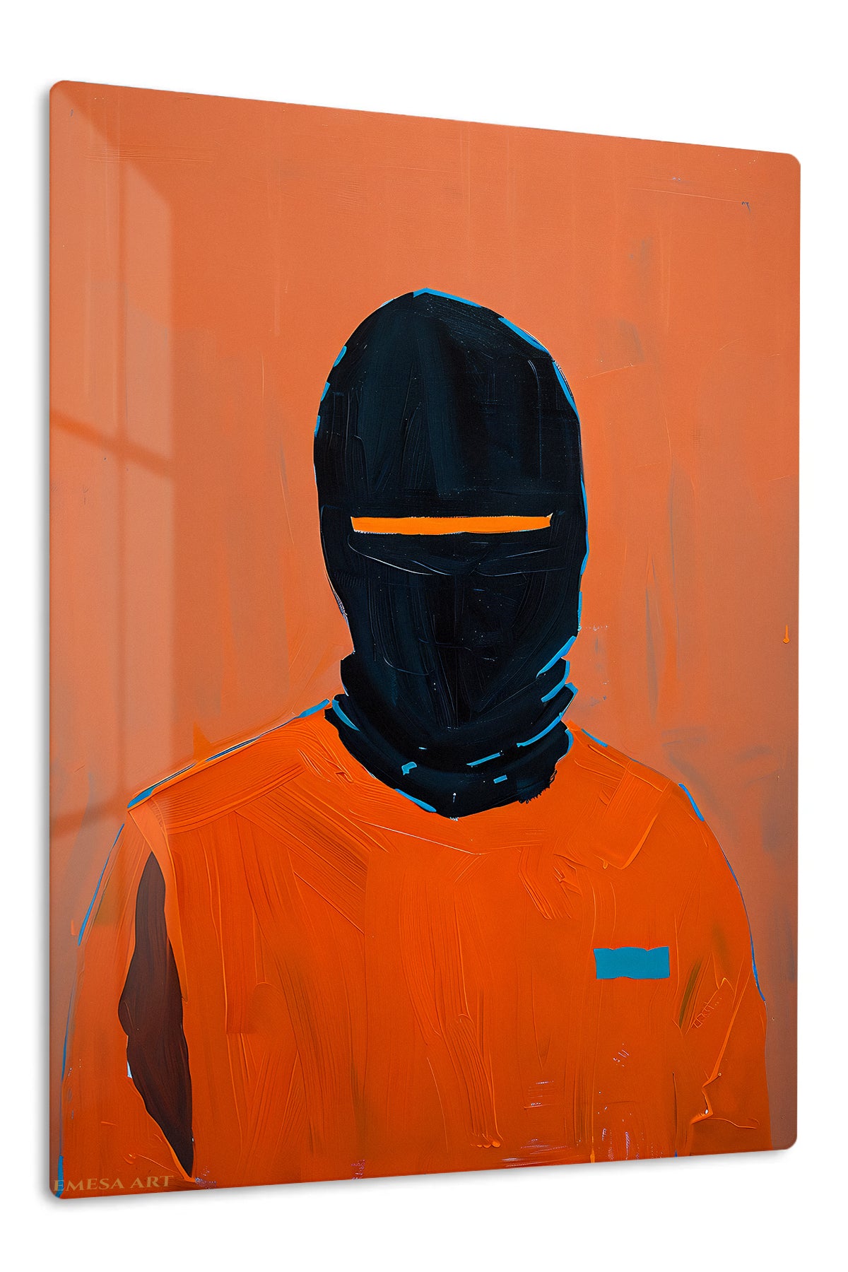 Orange Masked Figure premium metal wall art – front view