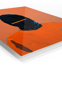 Orange Masked Figure premium metal wall art – angled view