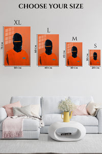 EMESA metal wall art size comparison guide for Orange Masked Figure