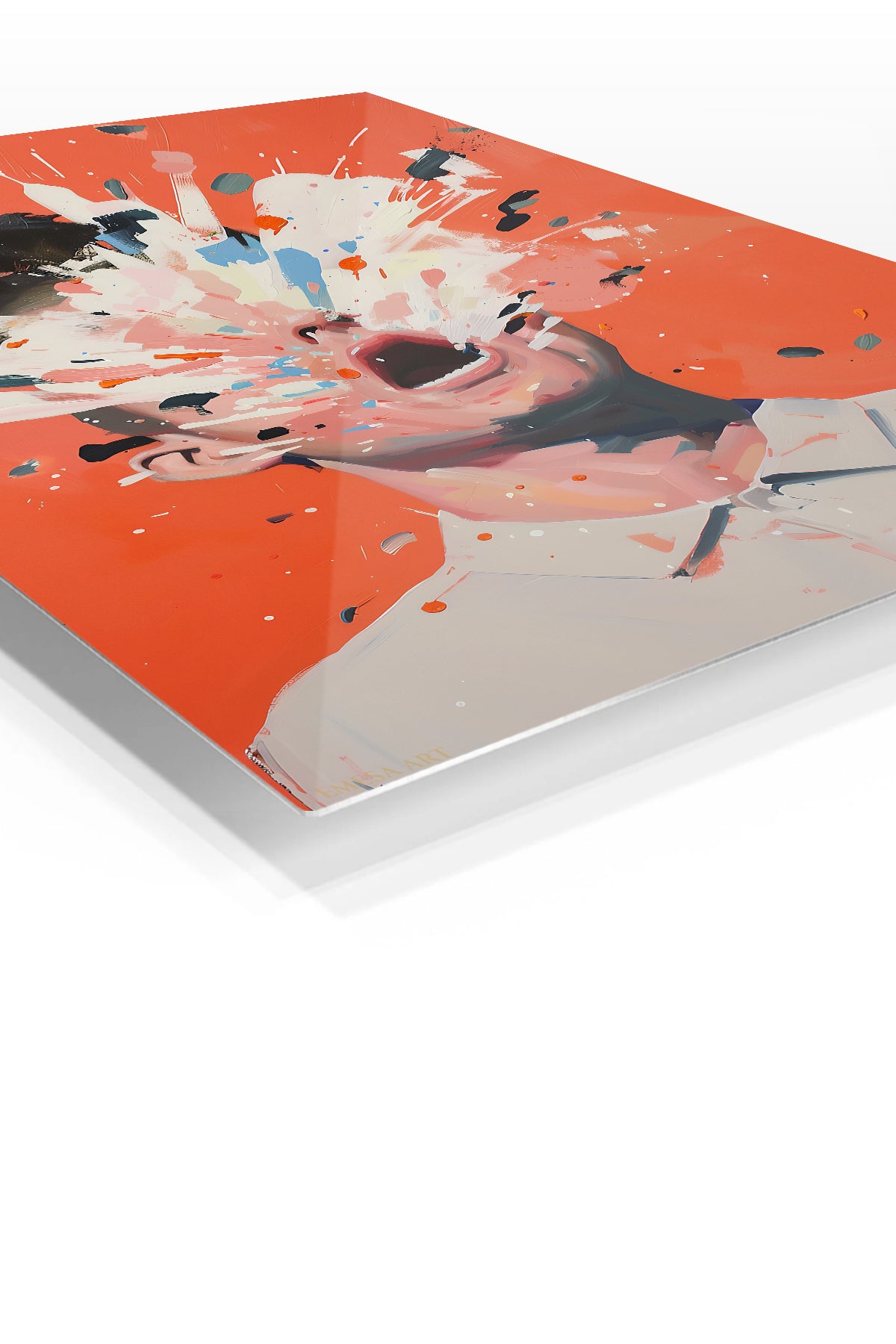 Explosive Expression Portrait premium metal wall art – angled view