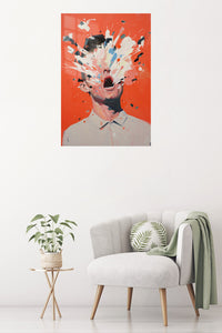Explosive Expression Portrait metal wall art displayed in a contemporary living space