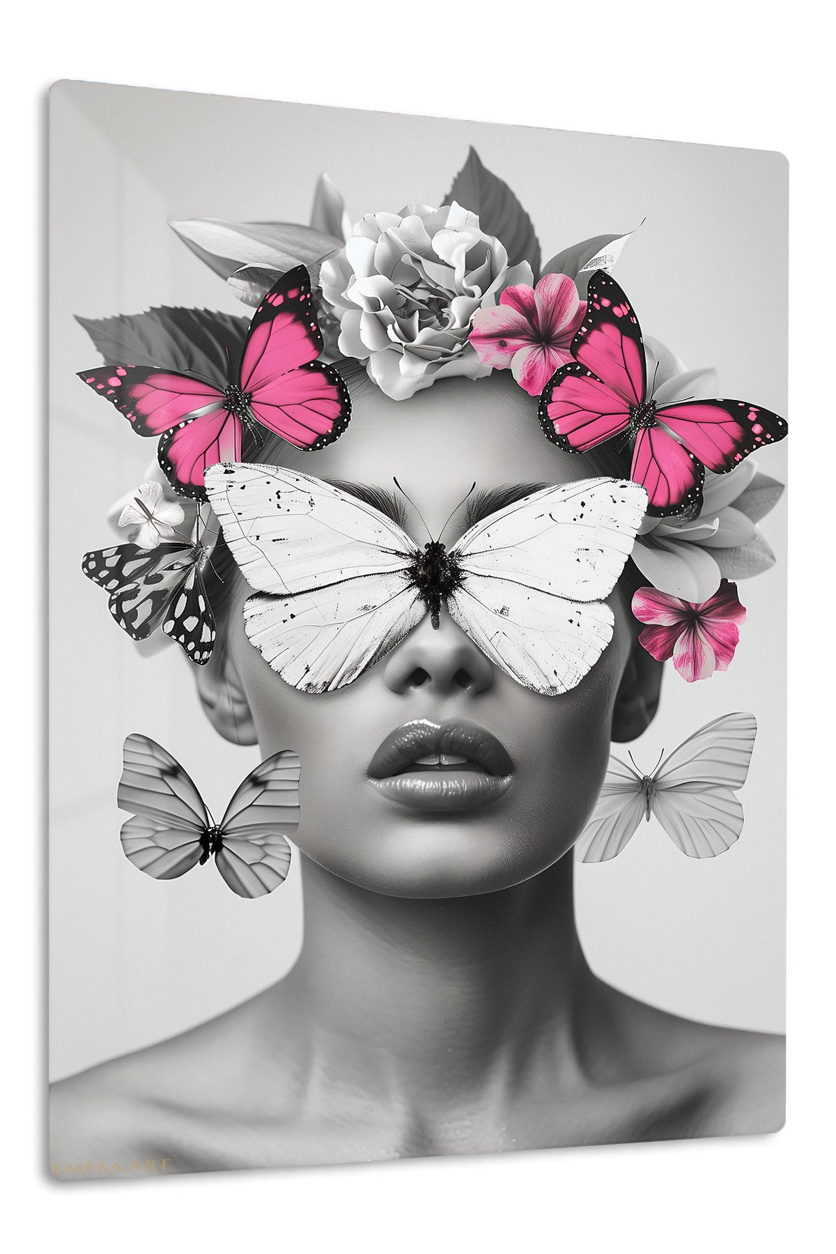 Butterfly Floral Vision Portrait premium metal wall art – front view