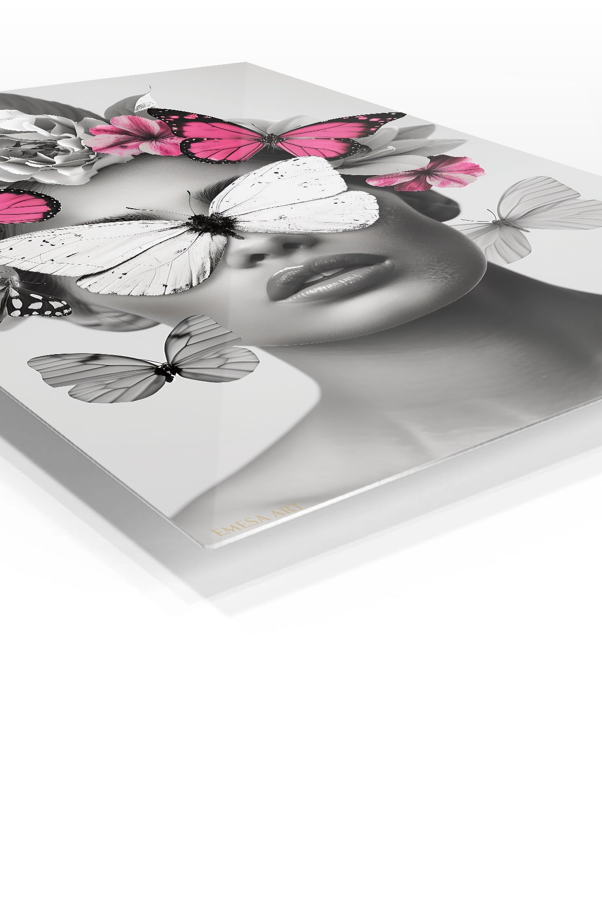 Butterfly Floral Vision Portrait premium metal wall art – angled view