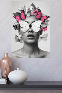 Butterfly Floral Vision Portrait metal wall art displayed in a modern interior