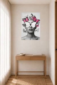 Butterfly Floral Vision Portrait metal wall art displayed in a contemporary living space