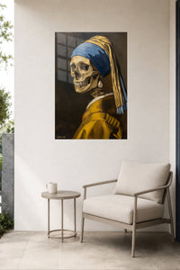 Pearl Skull Classic Portrait metal wall art displayed in a contemporary living space