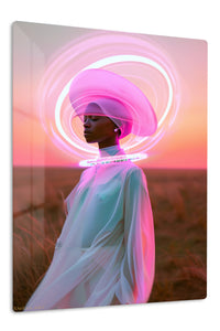 Neon Halo Future Portrait premium metal wall art – front view
