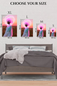 EMESA metal wall art size comparison guide for Neon Halo Future Portrait