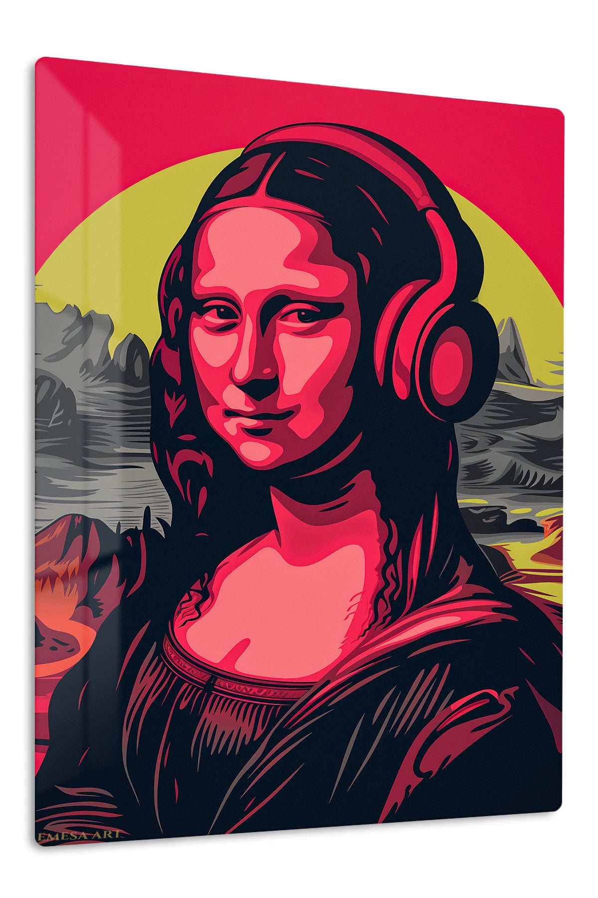 Headphones Classic Pop Portrait premium metal wall art – front view