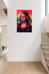 Headphones Classic Pop Portrait metal wall art displayed in a contemporary living space